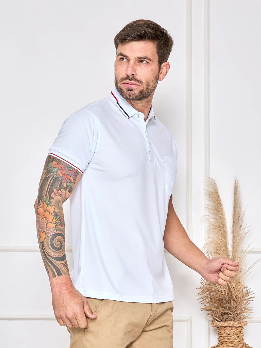 Camisa Polo Masculina Com Bolso GrifeX™