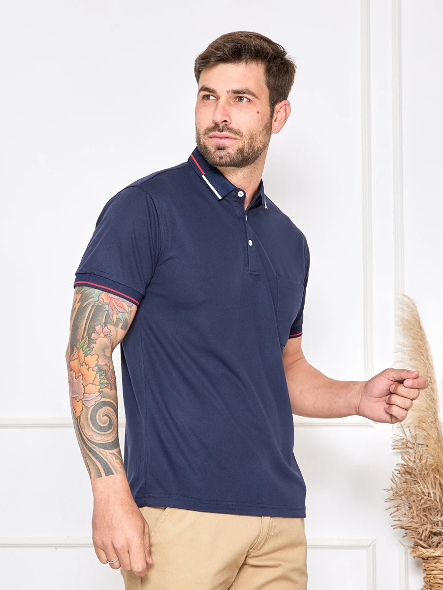 Camisa Polo Masculina Com Bolso GrifeX™
