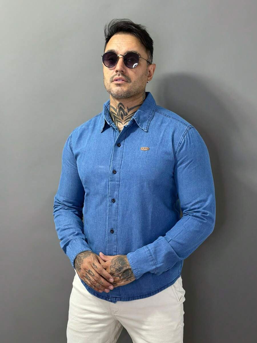 Camisa Jeans Masculina Manga Longa GrifeX™