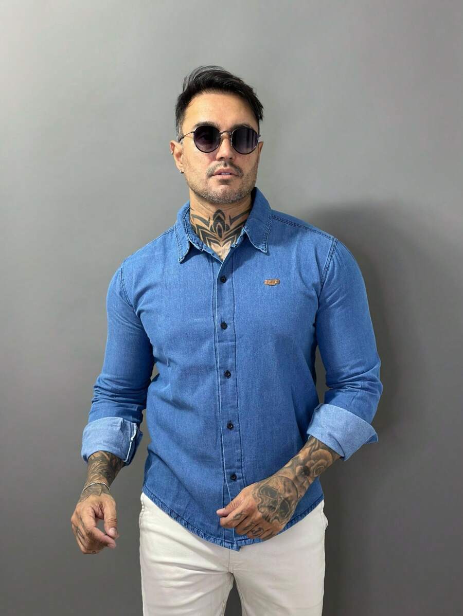 Camisa Jeans Masculina Manga Longa GrifeX™