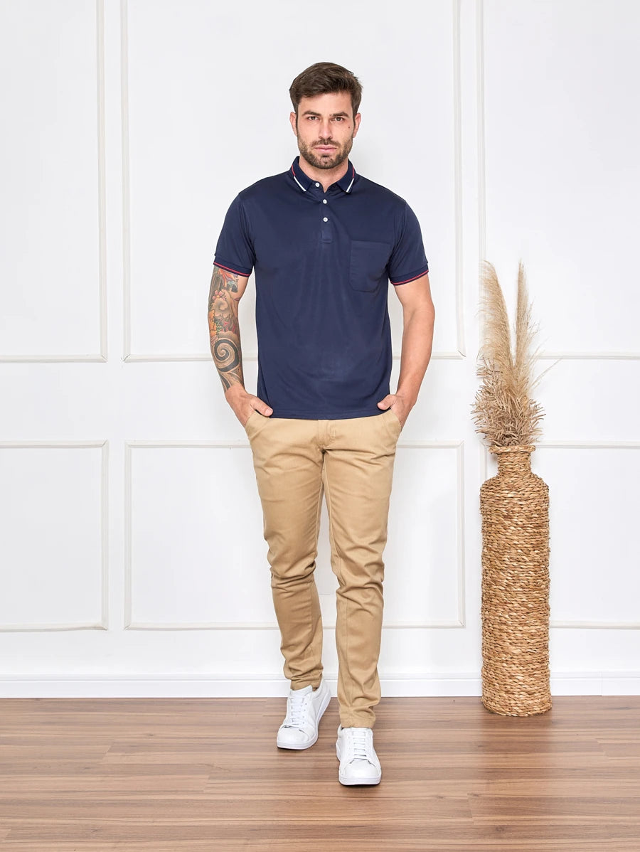 Camisa Polo Masculina Com Bolso GrifeX™