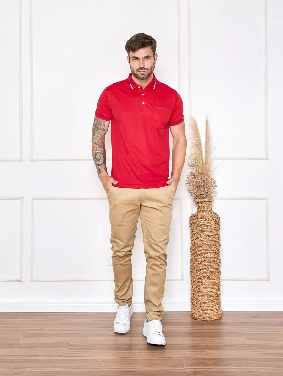 Camisa Polo Masculina Com Bolso GrifeX™