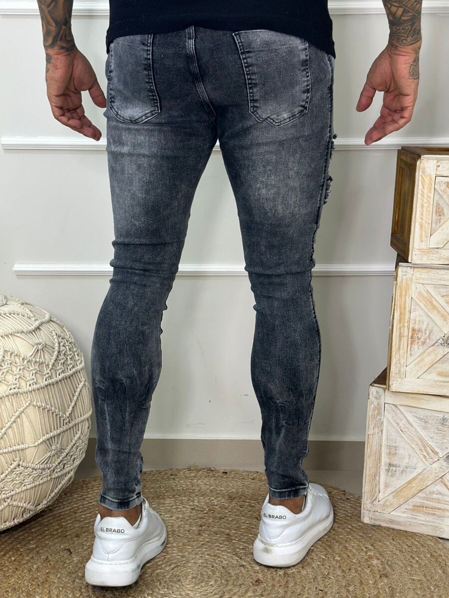 Calça Denim Masculina Super Skinny Rasgada GrifeX™