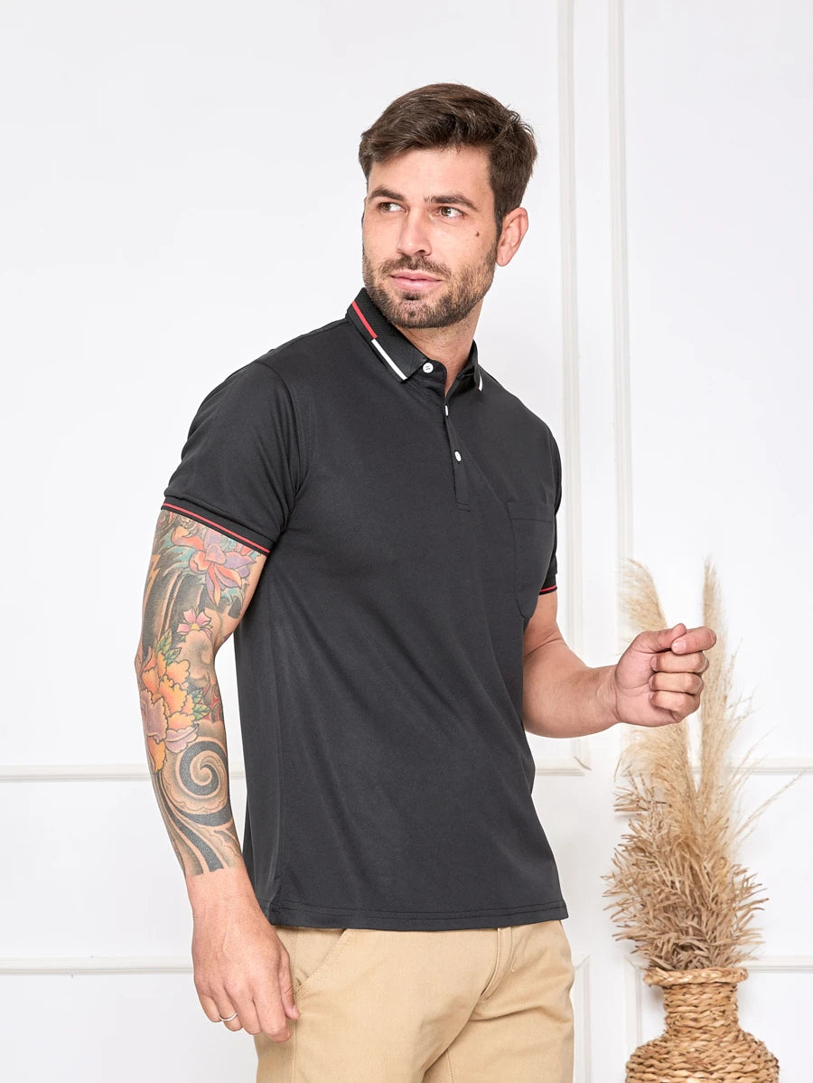 Camisa Polo Masculina Com Bolso GrifeX™