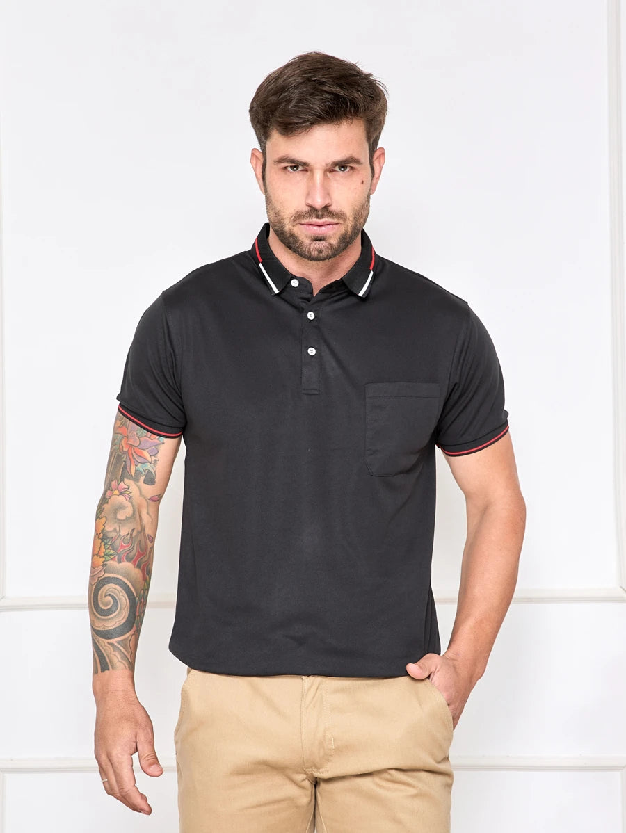 Camisa Polo Masculina Com Bolso GrifeX™