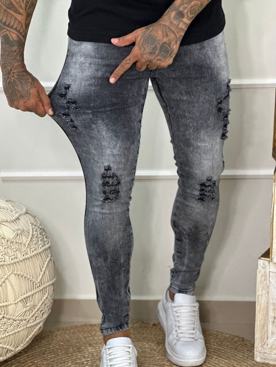 Calça Denim Masculina Super Skinny Rasgada GrifeX™