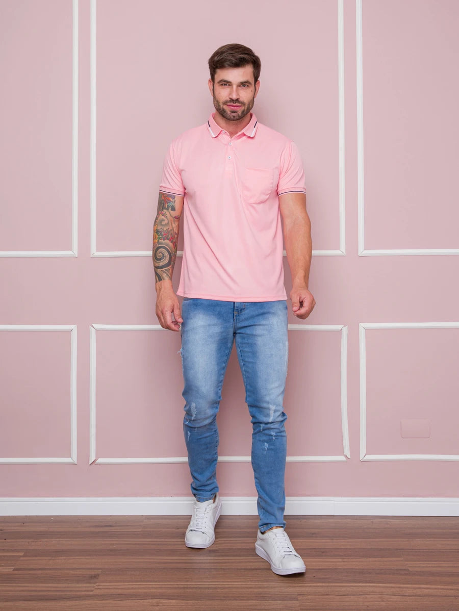 Camisa Polo Masculina Com Bolso GrifeX™