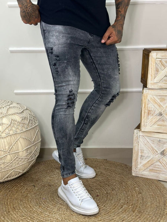 Calça Denim Masculina Super Skinny Rasgada GrifeX™