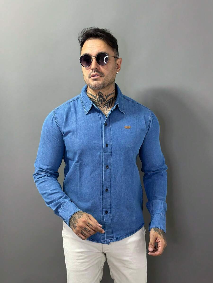 Camisa Jeans Masculina Manga Longa GrifeX™