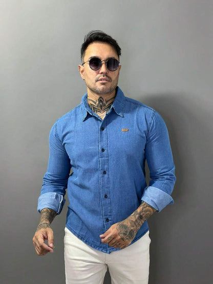 Camisa Jeans Masculina Manga Longa GrifeX™