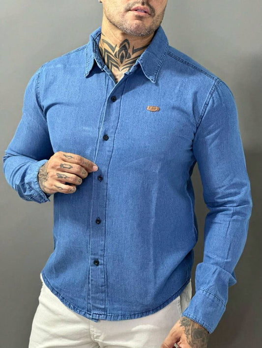 Camisa Jeans Masculina Manga Longa GrifeX™